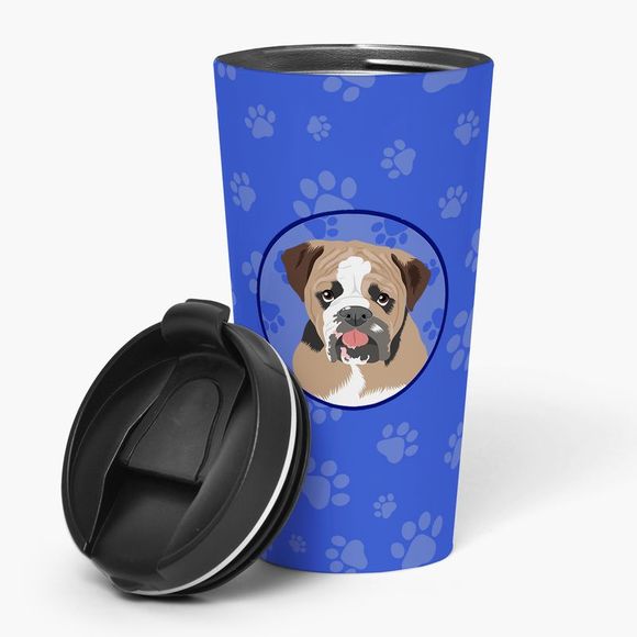English Bulldog Tricolor #4 Stainless Steel 16 oz Tumbler, Blue - Picture 1 of 4